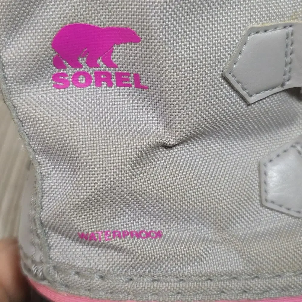 Sorel Yoot Pac Nylon Chrome Grey and Orchid Waterproof Winter Boots Kids Size 13